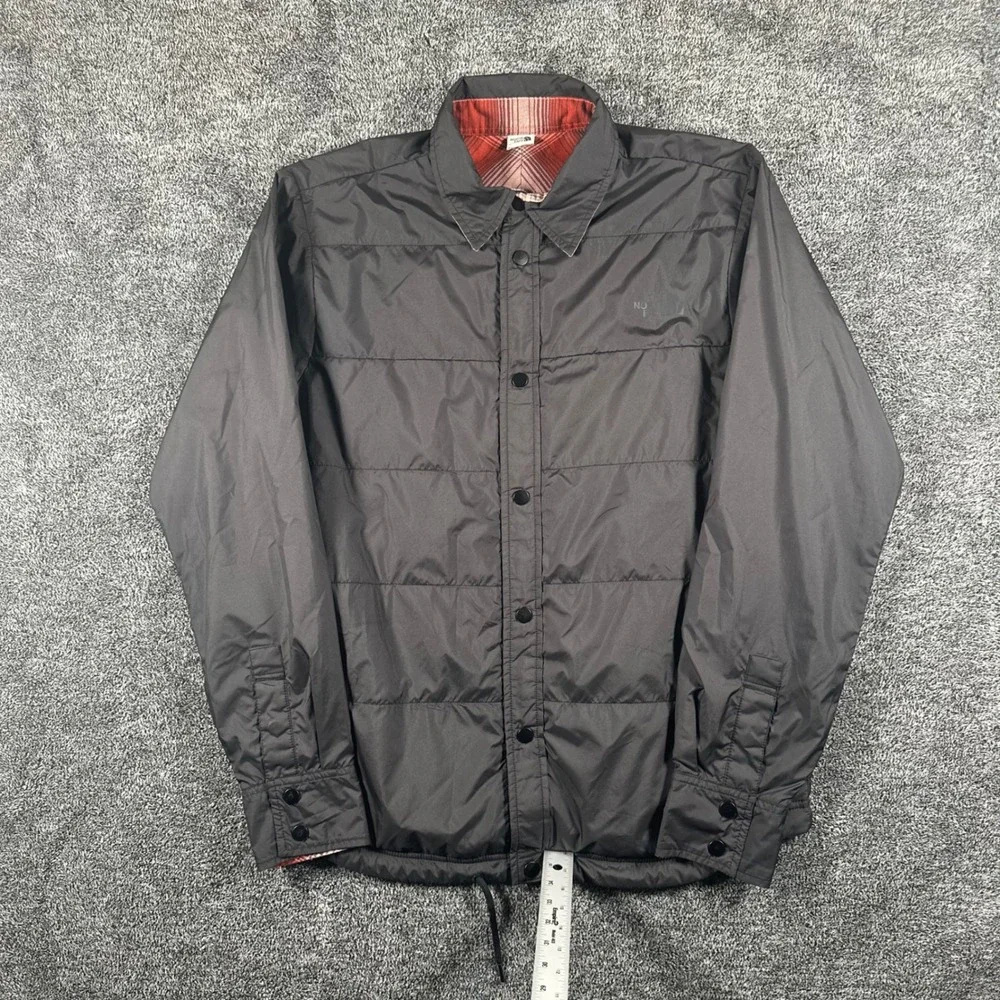 The North Face Jacket Mens S Reversible Quilted Plaid Flannel Black Red Puffer